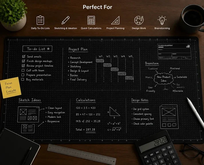 The Blueprint Deskmat — Double-Sided Dry-Erase Desk Mat with Marker
