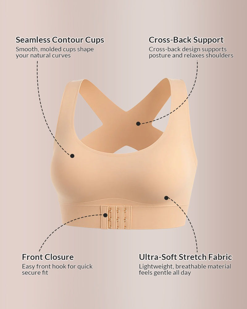 Cross Back Front Closure Wireless Posture Support Bra Main image