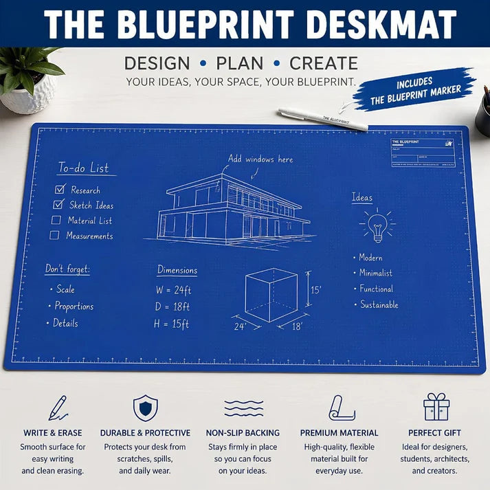 The Blueprint Deskmat — Double-Sided Dry-Erase Desk Mat with Marker Main image