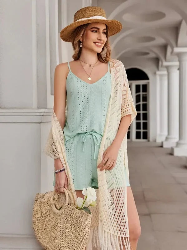 🔥Limited Time 50% Off!😍Women’s Oversized Knit Cardigan – Lightweight Crochet Tassel Kimono for Spring & Summer 🌸