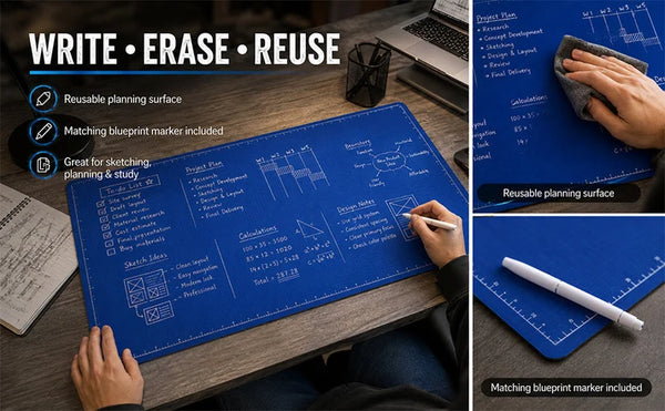 The Blueprint Deskmat — Double-Sided Dry-Erase Desk Mat with Marker