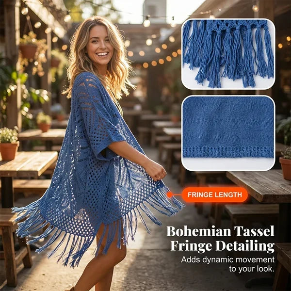 🔥Limited Time 50% Off!😍Women’s Oversized Knit Cardigan – Lightweight Crochet Tassel Kimono for Spring & Summer 🌸 Main image